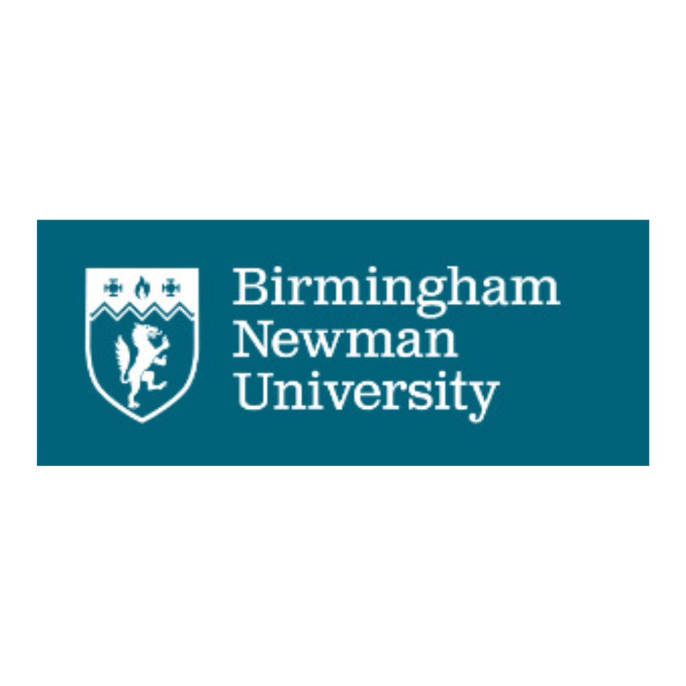 Birmingham Newman University logo with a shield featuring a lion and symbols, and the university's name.