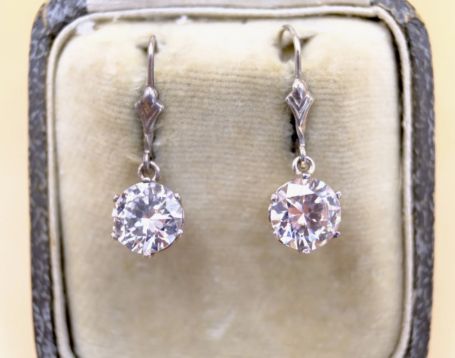 Vintage silver and paste solitaire drop earrings