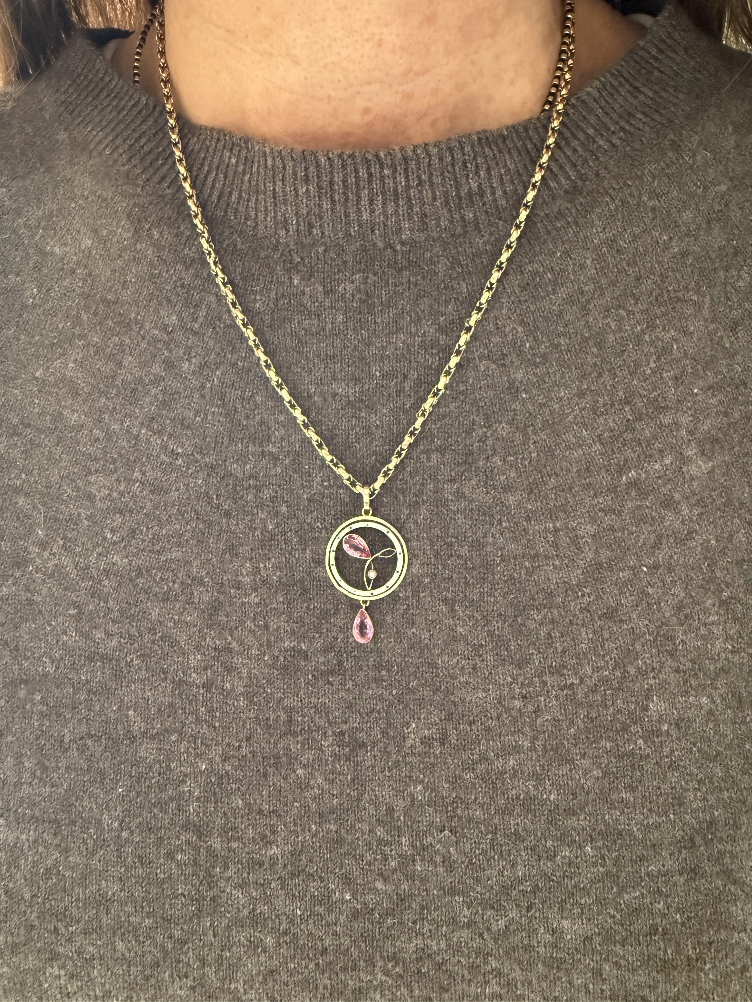 BVL1116-enamel-pink-stone-pendant-worn.JPG
