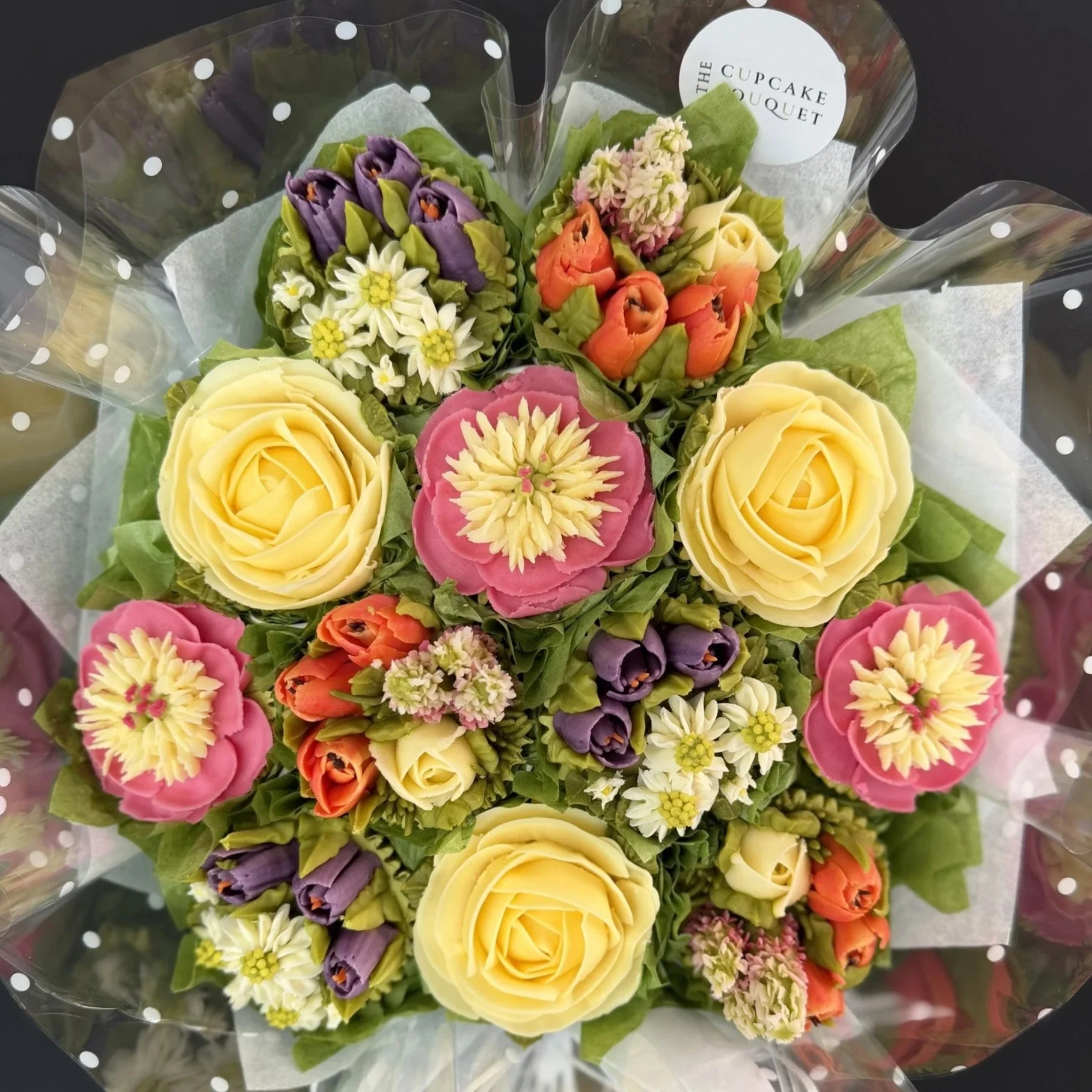12 cupcake bouquet of 4 different blooms (30 x 30cm) 