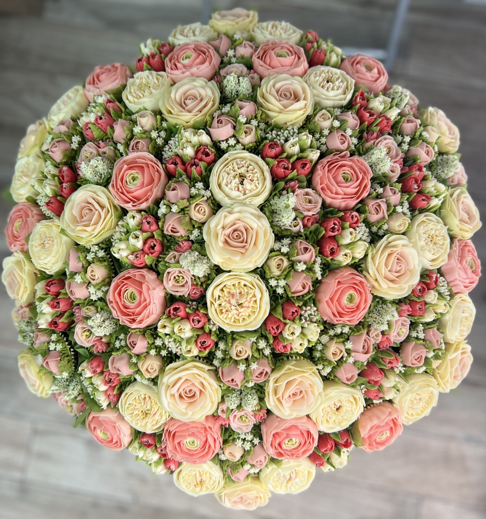 91 cupcake dome bouquet of 9 different blooms (70 x 70cm) 