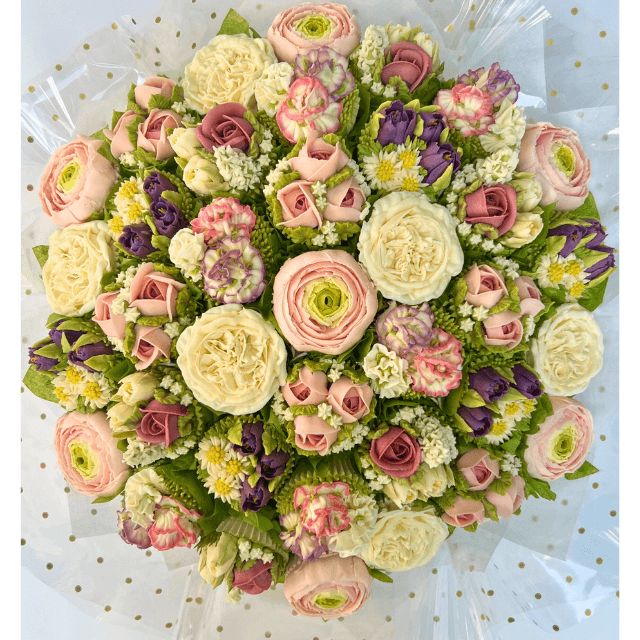37 cupcake bouquet of 6 different blooms (55 x 55cm) 