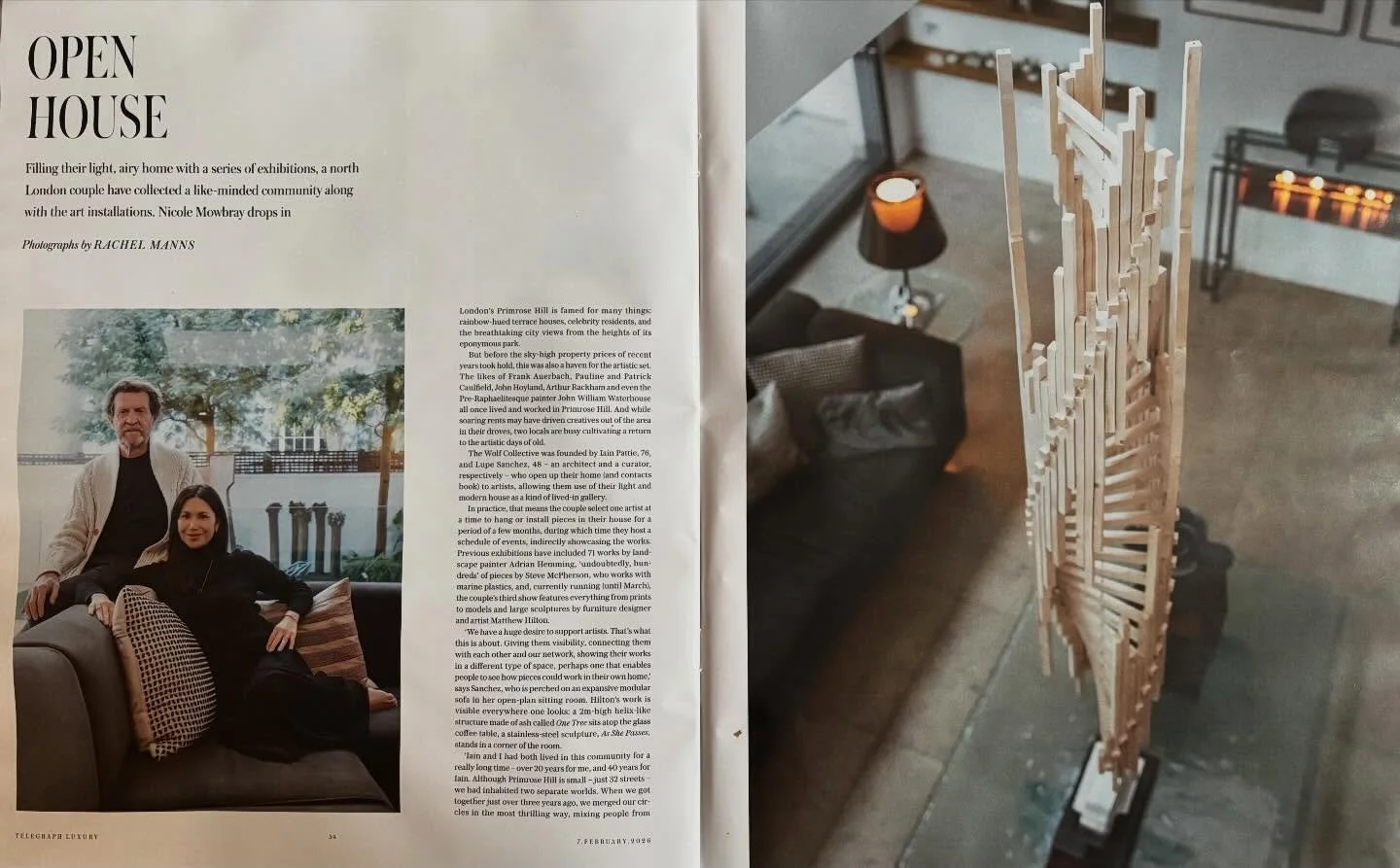 In February&rsquo;s @telegraphluxury out today @nicole_mowbray talks to Lupe Sanchez and Iain Pattie about supporting and giving visibility to artists through their curatorial platform The Wolf Collective. By opening up their Primrose Hill home they 