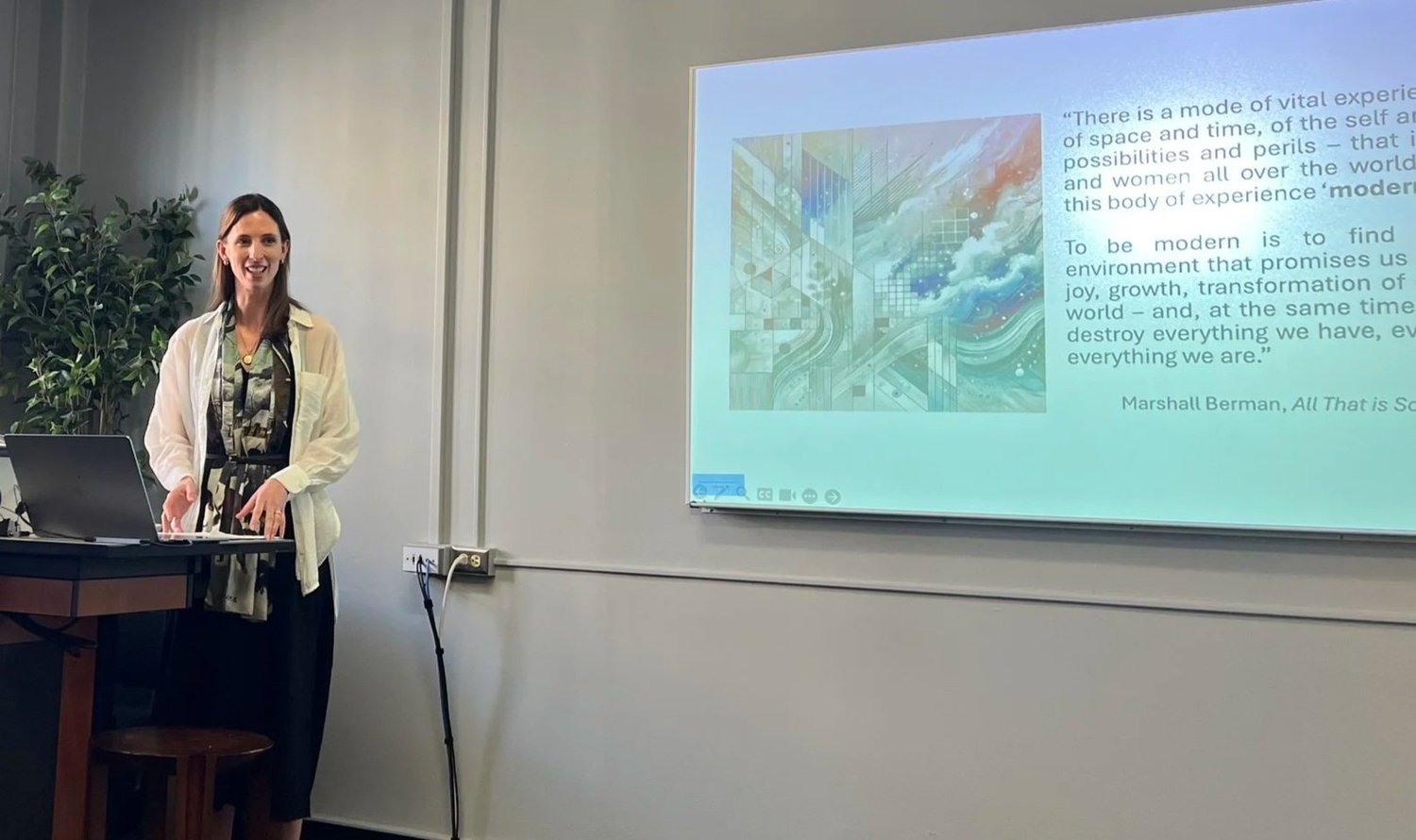 Kerilyn Schewel lecturing at the Glasscock Center for Humanities Research