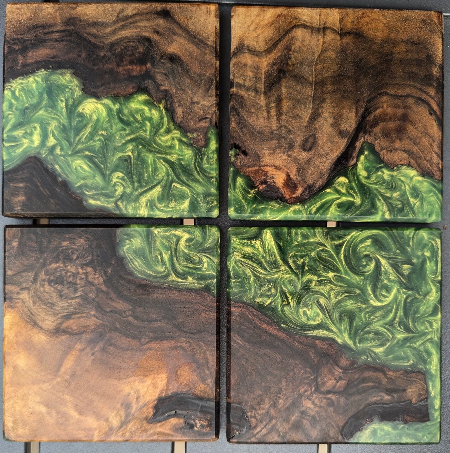 New Moss &amp; Walnut burr coasters 

Colour picked and coasters made by @lozlights 

#resin #epoxy #burr #burl #coaster #coasters #coasterart #coasterenthusiasts #resincoaster #resincoastersets #resincoastersets #coastersets #resincoasters #christma