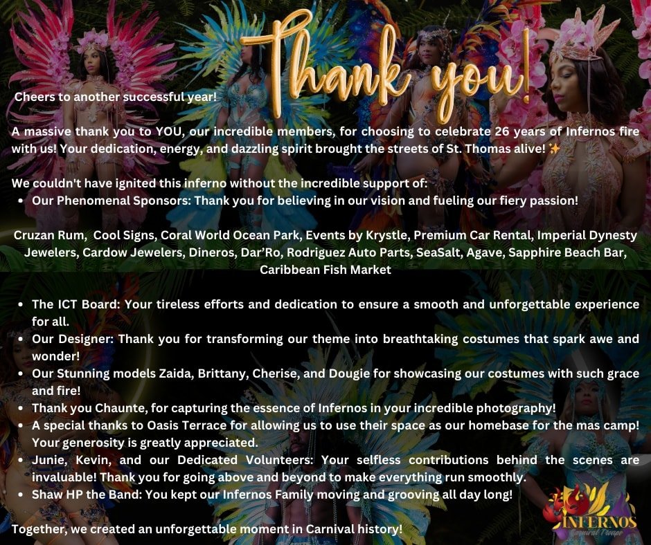 The magic is fading, but the memories will last a lifetime! This year's Carnival was truly Enchanted, and Infernos brought fantasy to life on the parade route.

A massive thank you to our incredible members, sponsors, volunteers, and everyone who hel