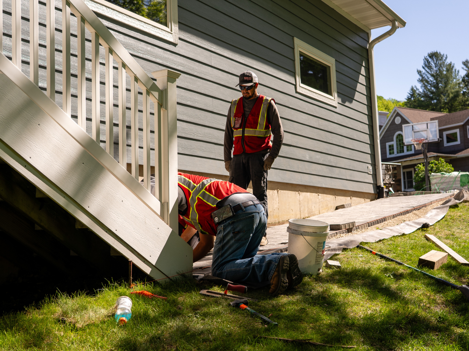  Walkway and landscape installation underway behind the home 