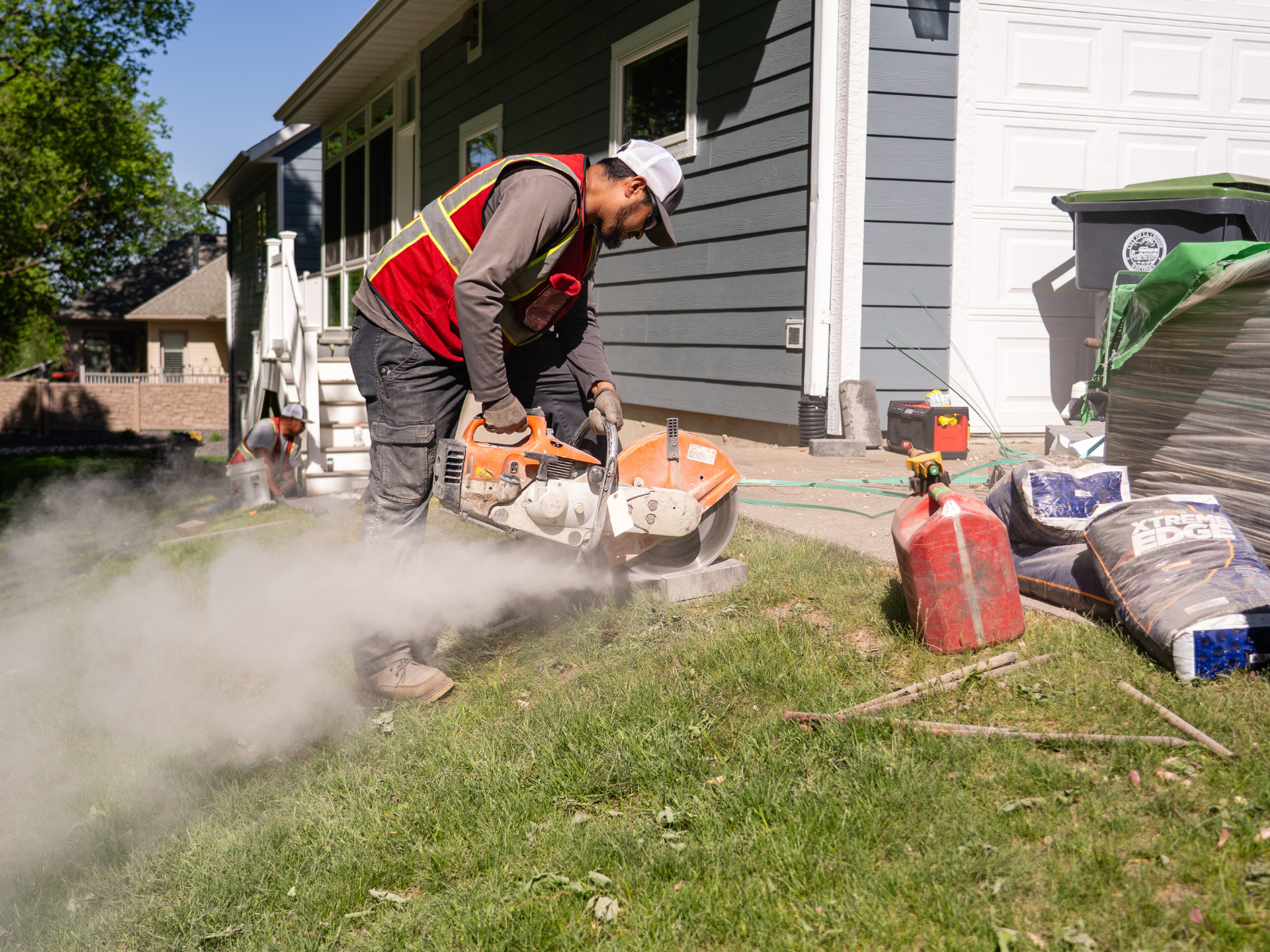  Landscape beds being reshaped during installation 