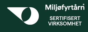 Logoen til Miljøfyrtårn som viser Notto som en sertifisert virksomhet