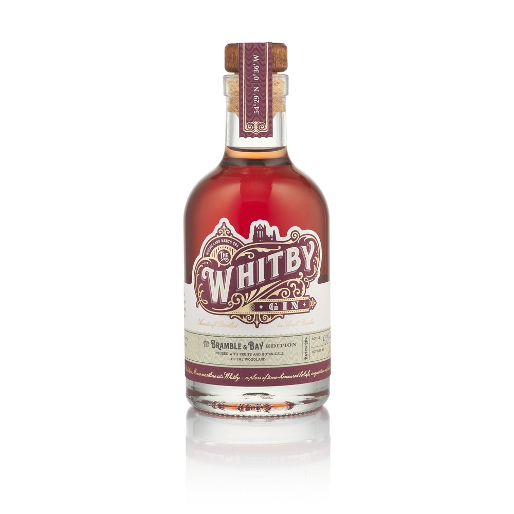  White background cutout/packshot of Whitby Distillery Gin with reflection to base 6 