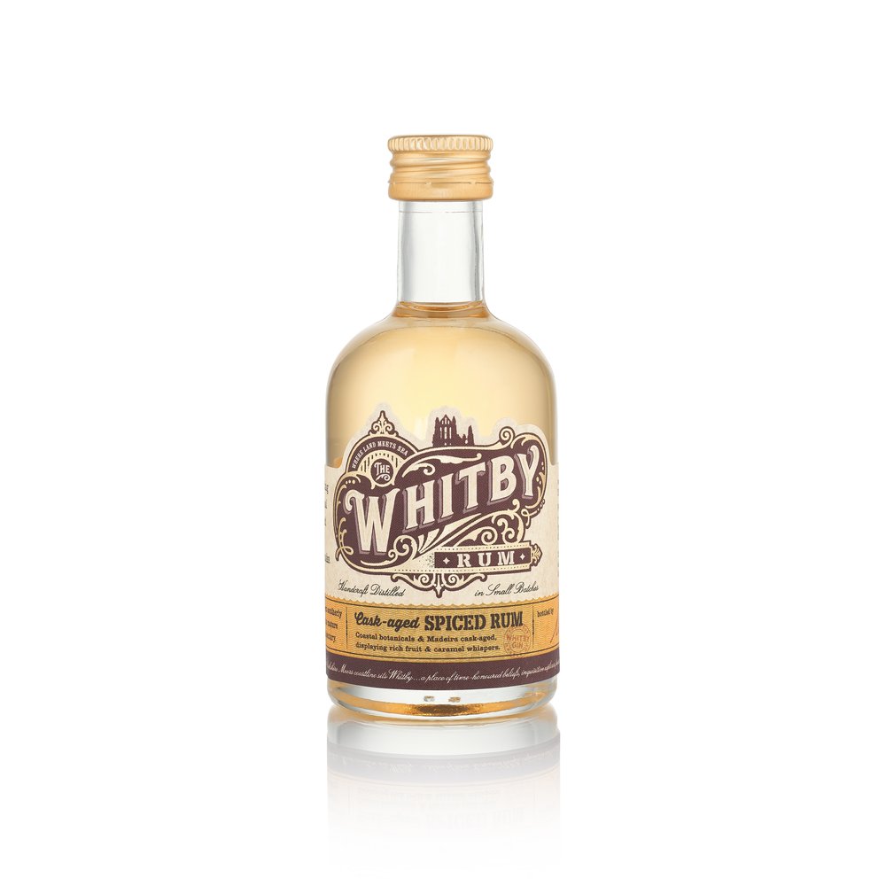  White background cutout/packshot of Whitby Distillery Gin with reflection to base 8 