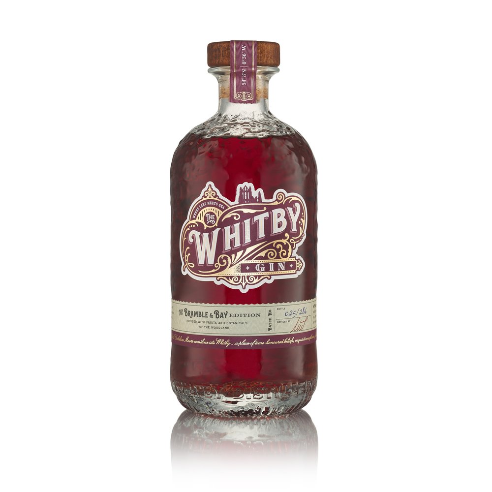 White background cutout/packshot of Whitby Distillery Gin with reflection to base 3 