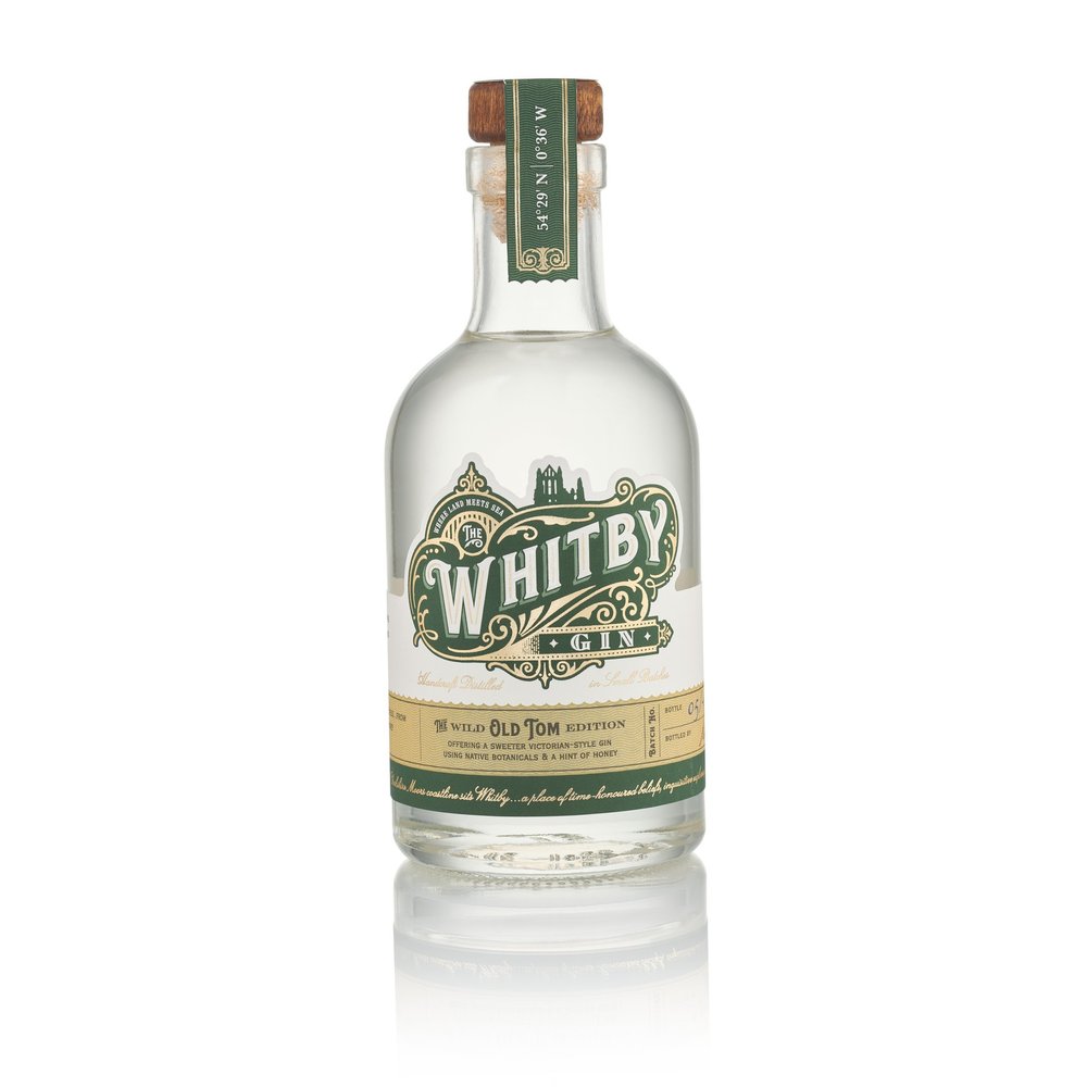  White background cutout/packshot of Whitby Distillery Gin with reflection to base 4 