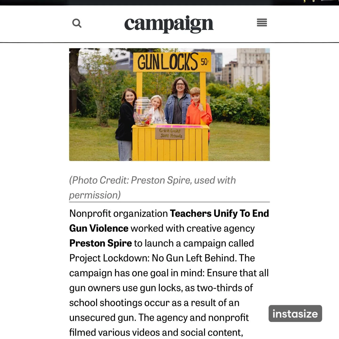Thank you, www.campaignlive.com, for uplifting #ProjectLockdown. Secure storage saves lives! 

projectlockdown.org
#BooksNotBullets
#SafeSchoolsSafeCommunities
☮️📓📚