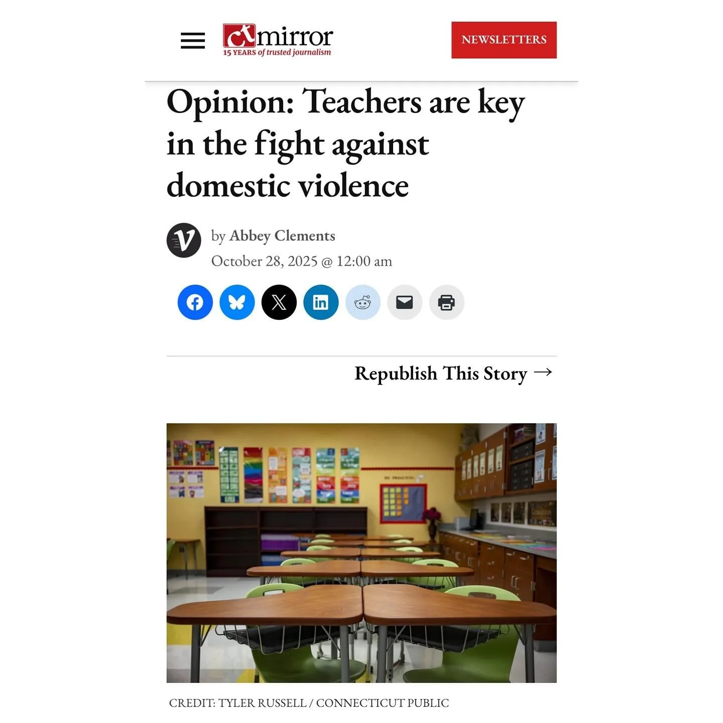 “As a teacher, I especially think about the troubling link between domestic violence and gun violence. Nearly 70 percent of mass shootings involve a perpetrator with a history of domestic violence or family violence, according to a recent study