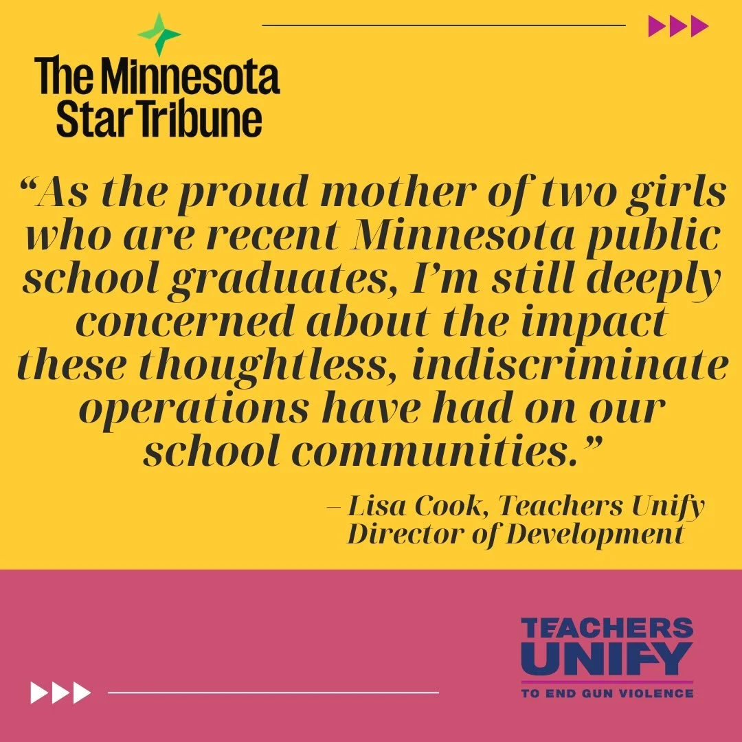 Thank you @startribune for publishing Lisa&rsquo;s op-ed, &ldquo;More Money for ICE, but Less for Gun Violence Prevention.&rdquo;

Weaponized intimidation and surveillance put students and educators at great risk for psychological and physical harm.
