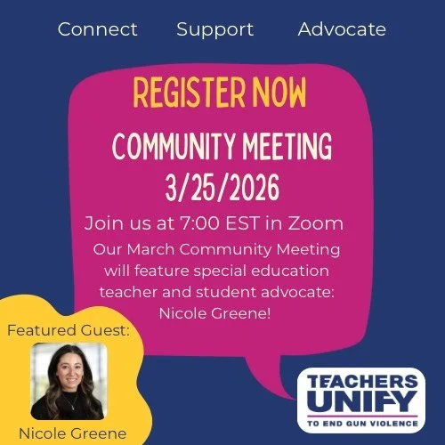 &ldquo;When we talk to each other and learn from each other, we can make our communities safer and protect our students and ourselves against gun violence.&rdquo; &mdash; Nicole Greene

Join us next week for our March Community Meeting! All are welco