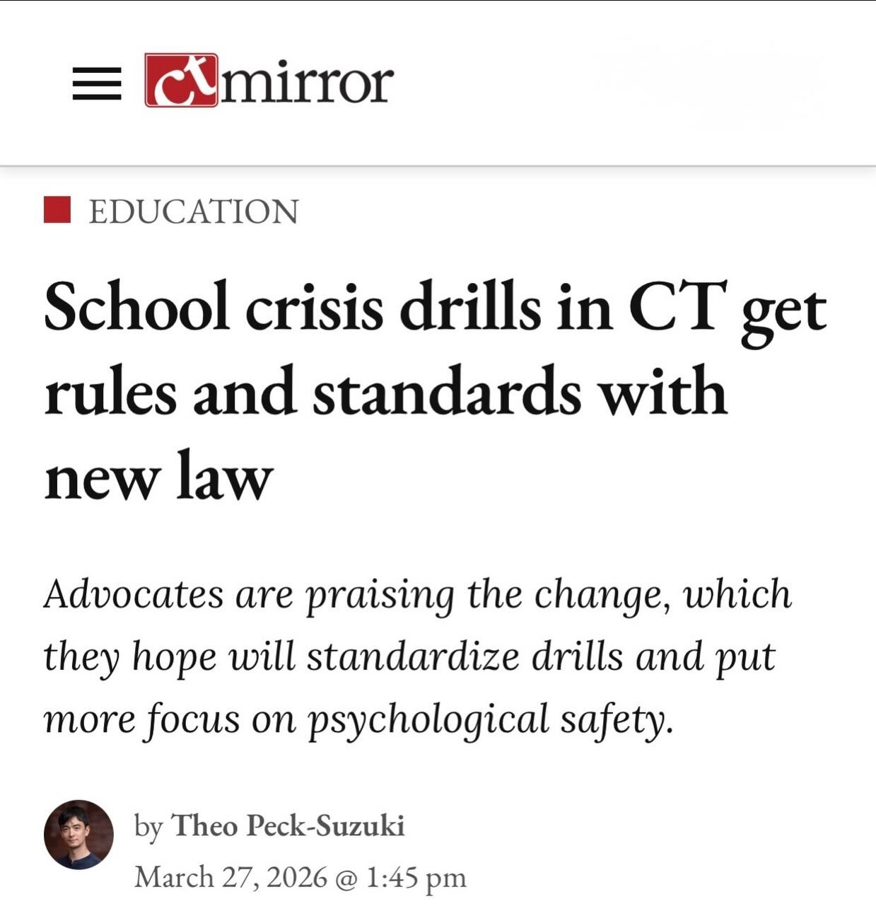 We applaud Connecticut for passing a bill to study and standardize procedures for crisis drills and their impact on school communities.

Thank you @ctmirror for speaking with Teachers Unify Co-Founder and Executive Director, Abbey Clements.

&ldquo;T