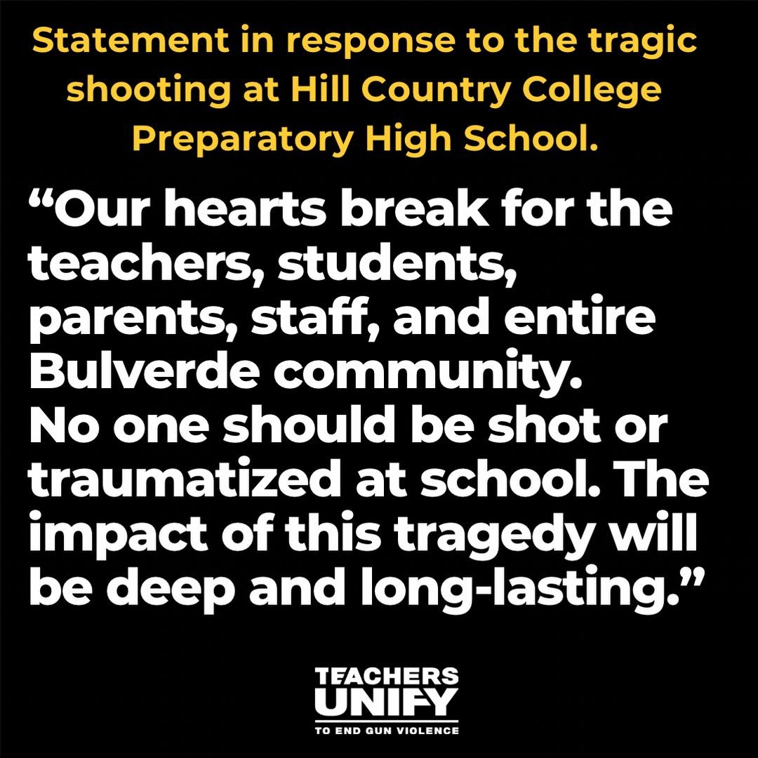 Schools should be safe from gun violence! 

💔☮️📚📓

The Teachers Unify Crisis Intervention team is available to any teachers or staff who would like support, day or night. It&rsquo;s OK to ask for help.

The team is led by teachers with decades of 