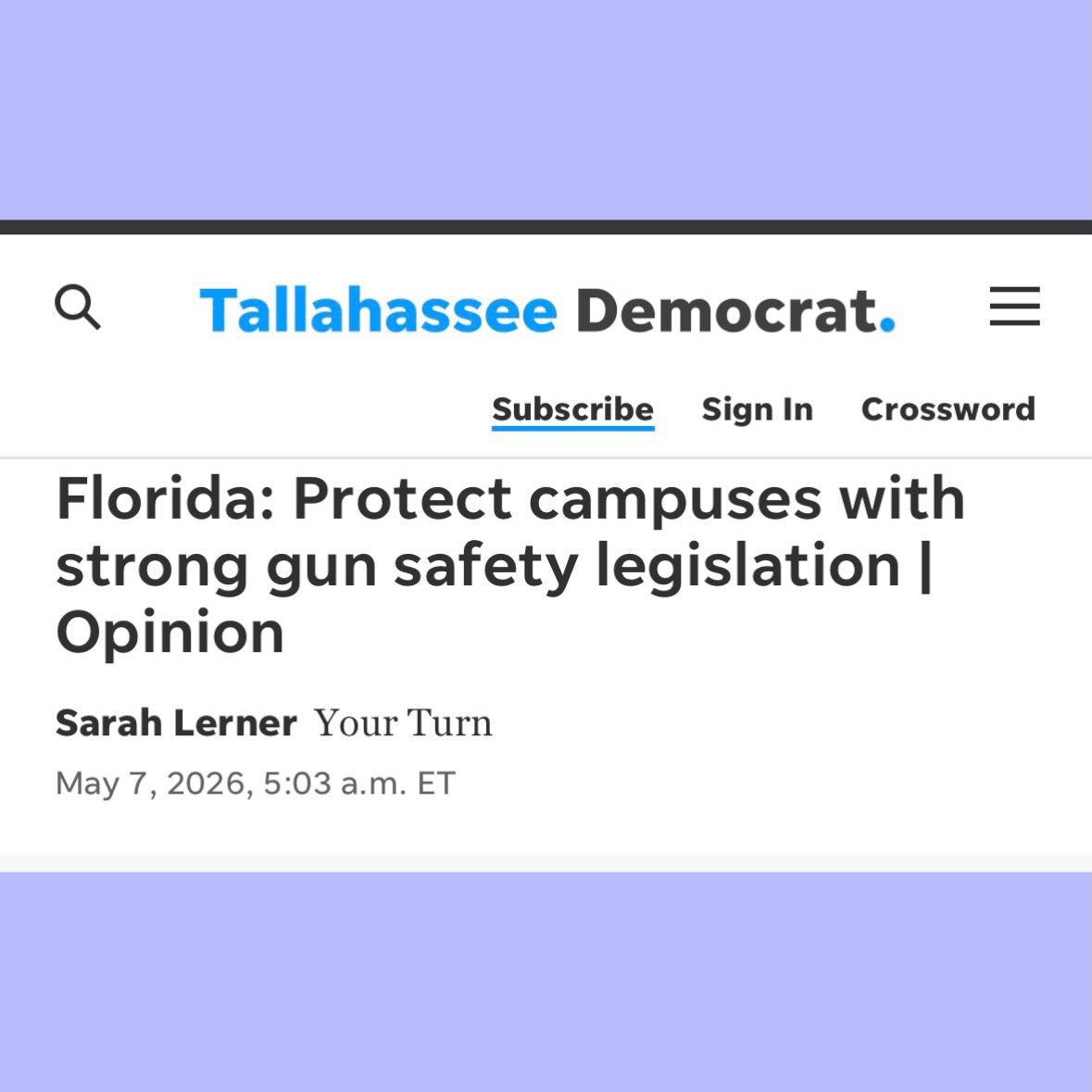 Powerful @tallahasseedemocrat OpEd by our Co-Founder, @teachersunifypc host, and Crisis Intervention and Support Team member, Sarah Lerner. 

&ldquo;For now, Florida&rsquo;s blatant disregard for our students and teachers&rsquo; well-being puts us al