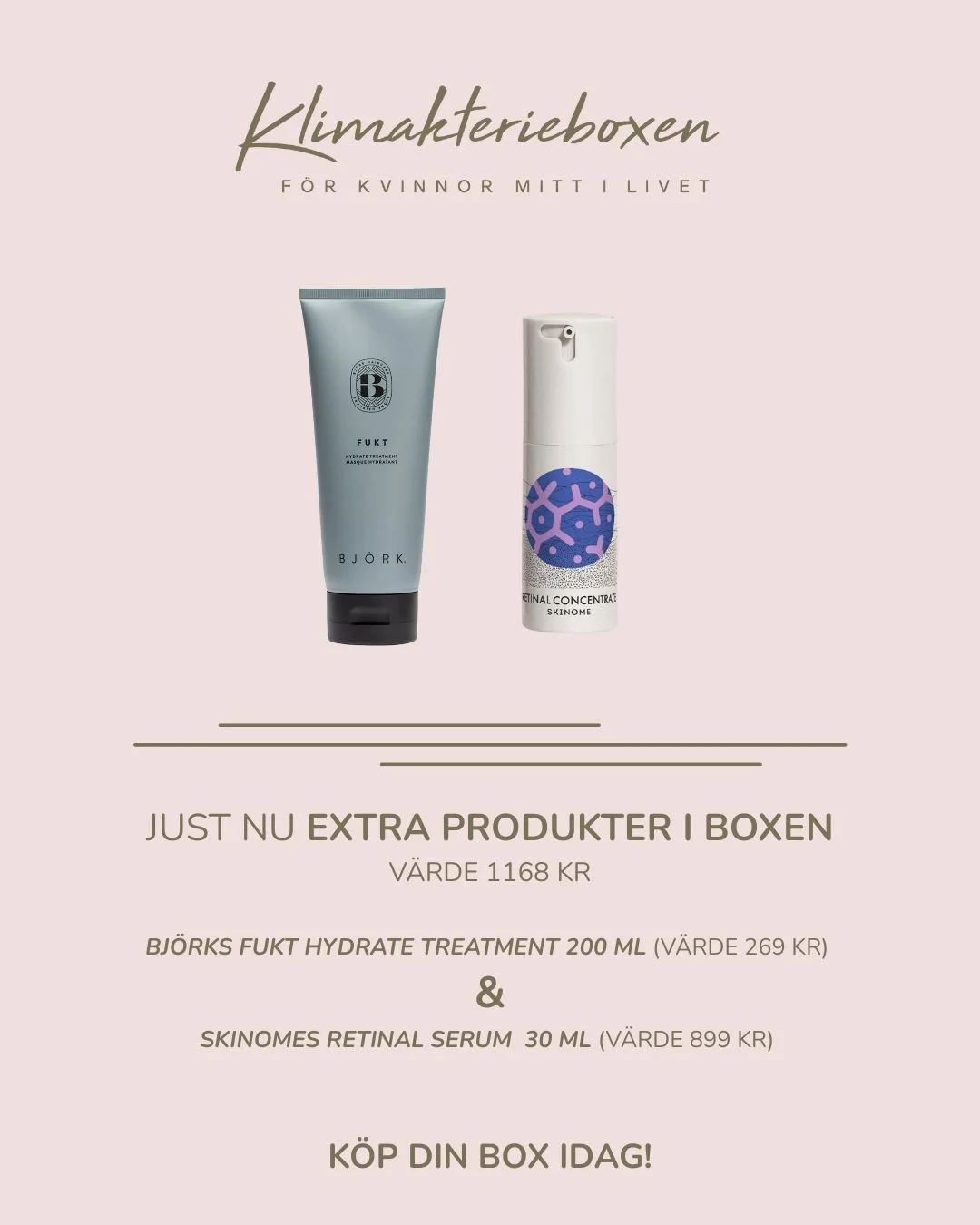 God morgon fina ni! 💕

 Vi &auml;r S&Aring; glada att kunna dela en riktigt fantastisk nyhet med er! 🌟

Just nu f&aring;r du , ut&ouml;ver alla v&aring;ra noggrant utvalda produkter, &auml;ven 
Bj&ouml;rks FUKT Hydrate Treatment 200 ml (v&auml;rde 