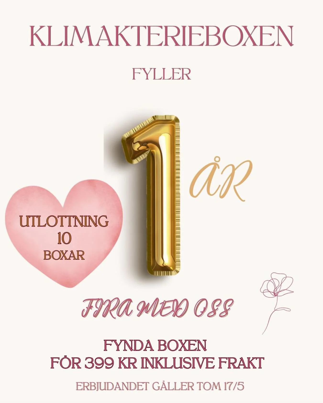 🎉1 &Aring;R med KLIMAKTERIEBOXEN 🎉

 Vi firar med v&aring;rt lanseringspris
✨ 399 kr inkl. frakt
 (ord. 499 kr + frakt)
💛 Till dig sj&auml;lv
 🎁 Till mamma
 👯&zwj;♀️ Till din b&auml;sta v&auml;n
⏳ Endast t.o.m. 17/5, anv&auml;nd koden FIRAMEDOSS