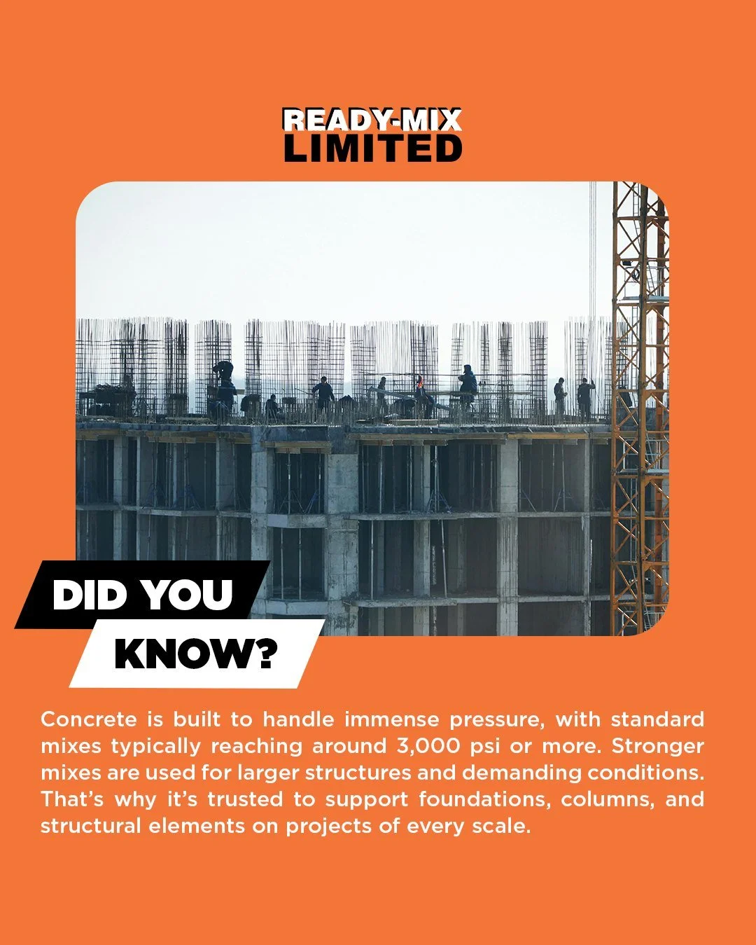 #DidYouKnow: Concrete is built to handle immense pressure, with standard mixes typically reaching around 3,000 psi or more. Stronger mixes are used for larger structures and demanding conditions. That&rsquo;s why it&rsquo;s trusted to support foundat
