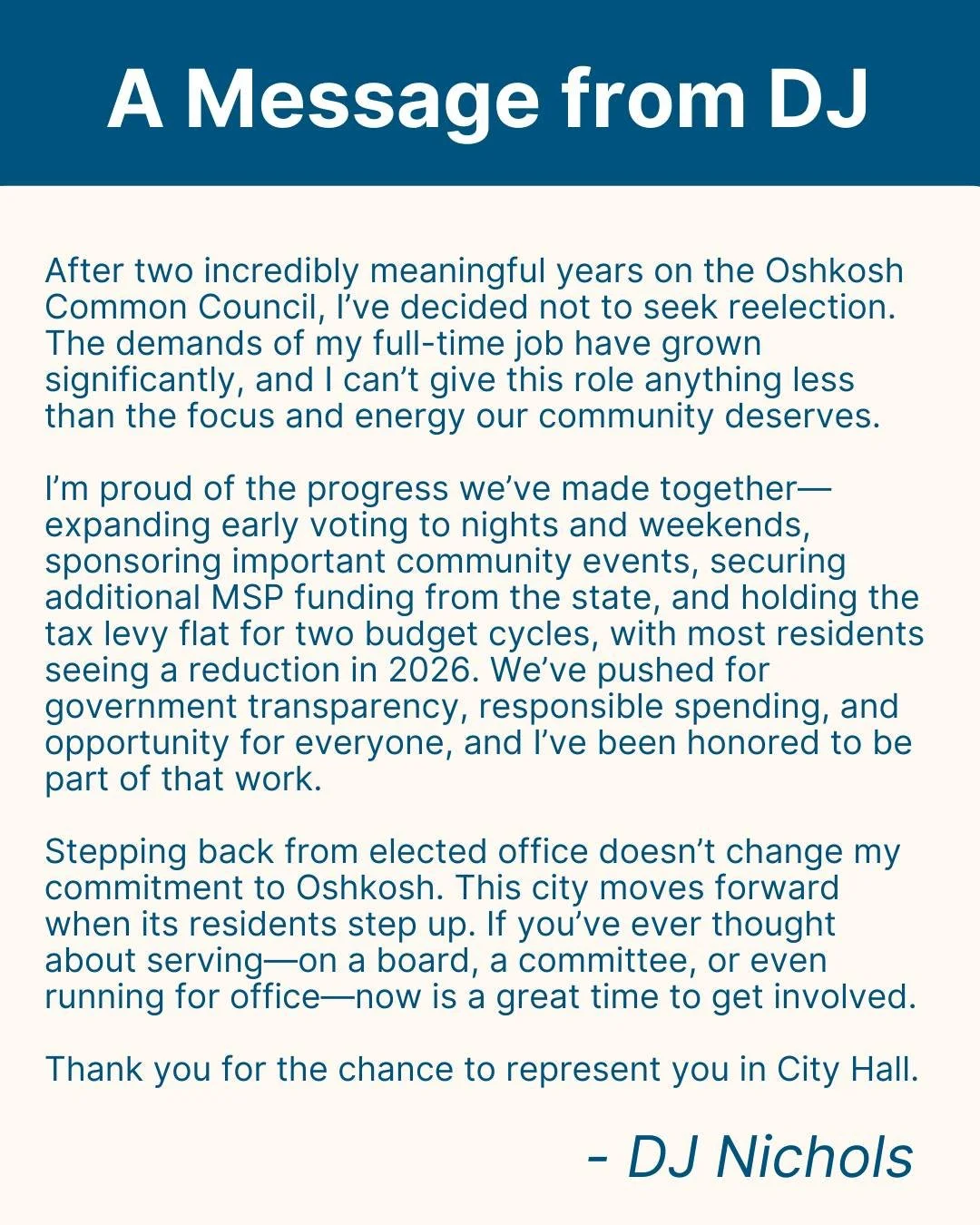 Thank you, Oshkosh, for two years of progress and purpose. If you&rsquo;ve ever considered serving, this is your sign to jump in. 💙