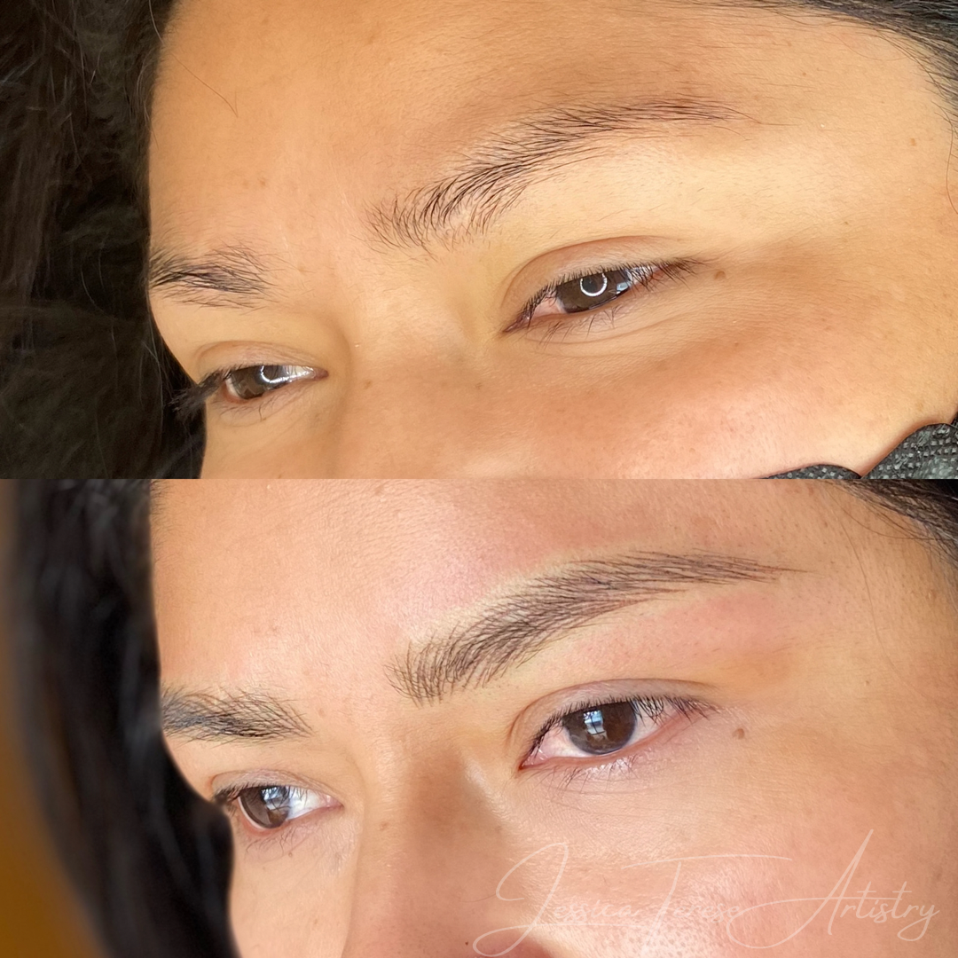 Permanent makeup on eyebrows using nano strokes tattooing method