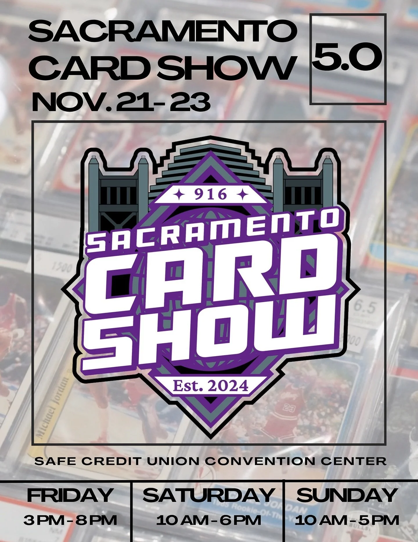🚨 IT'S TIME TO GET HYPE, SACRAMENTO! 🚨
SACRAMENTO CARD SHOW 5.0 is taking center stage!
📍 SAFE Credit Union Convention Center
📅 NOVEMBER 21&ndash;23
🎟️ LINK in BIO
🔥 3 DAYS. 🔥 THOUSANDS OF CARDS. 🔥 ONE MASSIVE EVENT.
🏀⚾️🏈 From hidden gems t