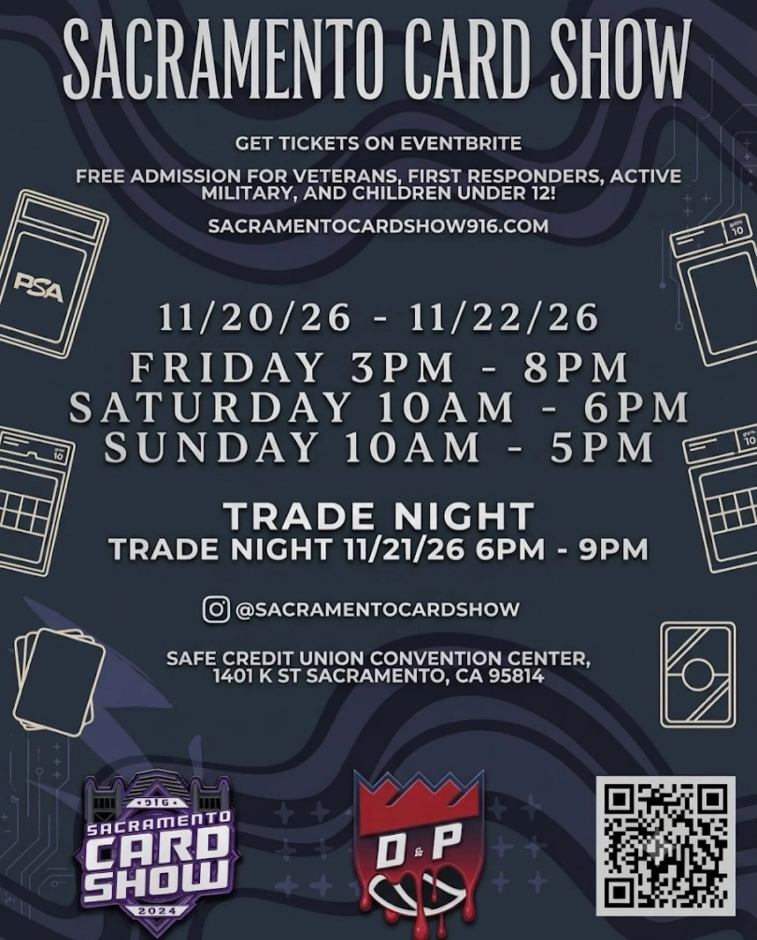 🚨🚨 Make sure to mark this on your calendar! 🚨🚨

The last Sacramento Card Show is going back to the Safe Credit Union Convention Center from November 20th through 22nd!

We had an amazing turnout for our August show thanks to our amazing sponsors,