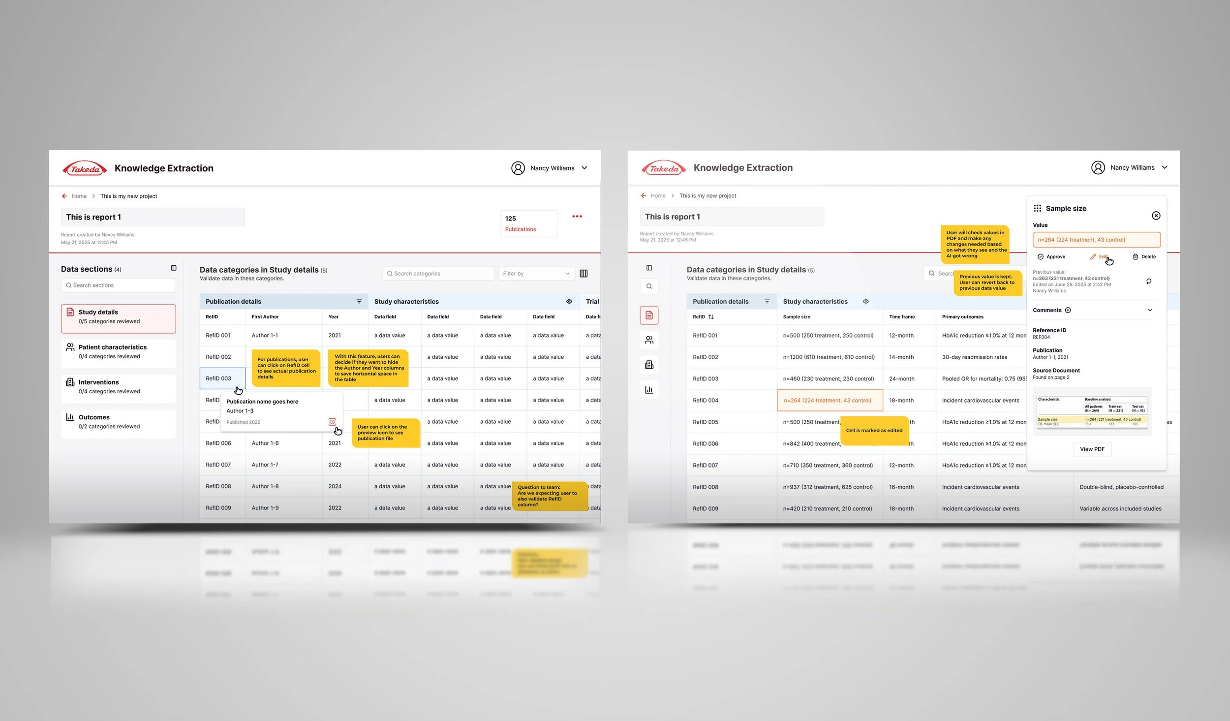 Figma screens: Documenting report view