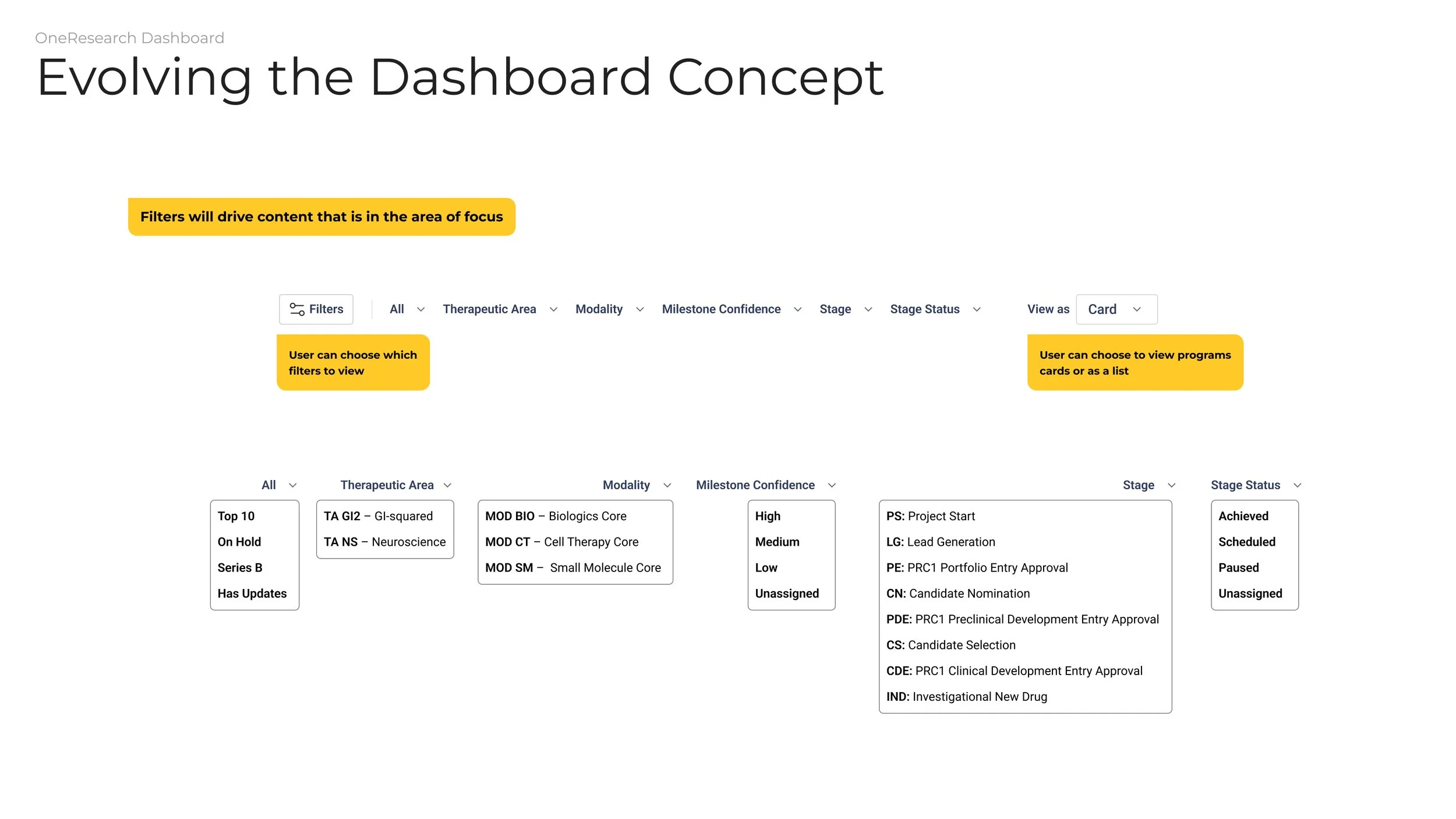 Defining filters and dropdowns