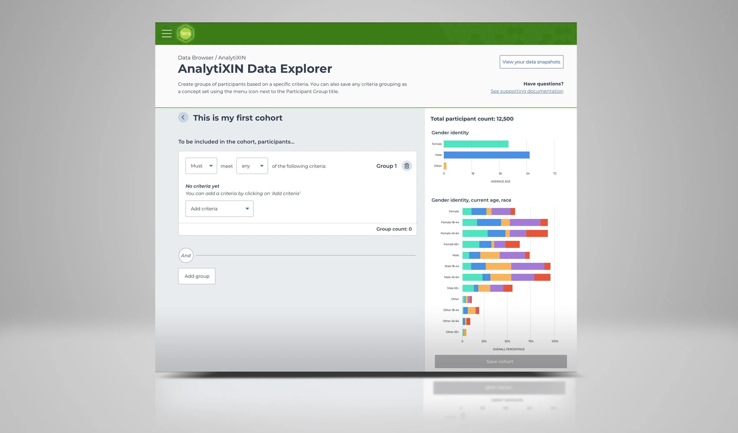 Criteria selection with preview demographic charts