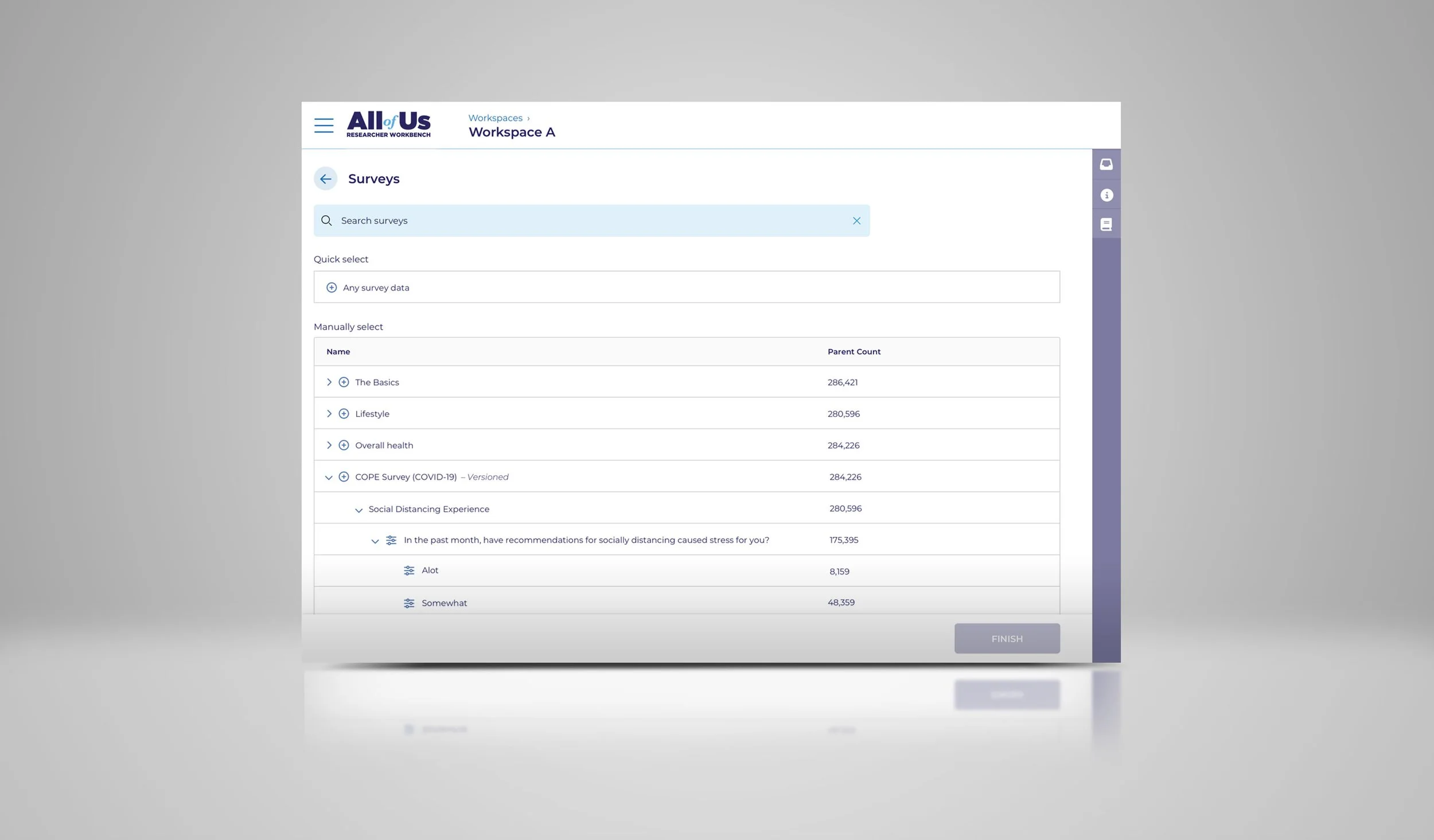 Selecting CoVID survey data