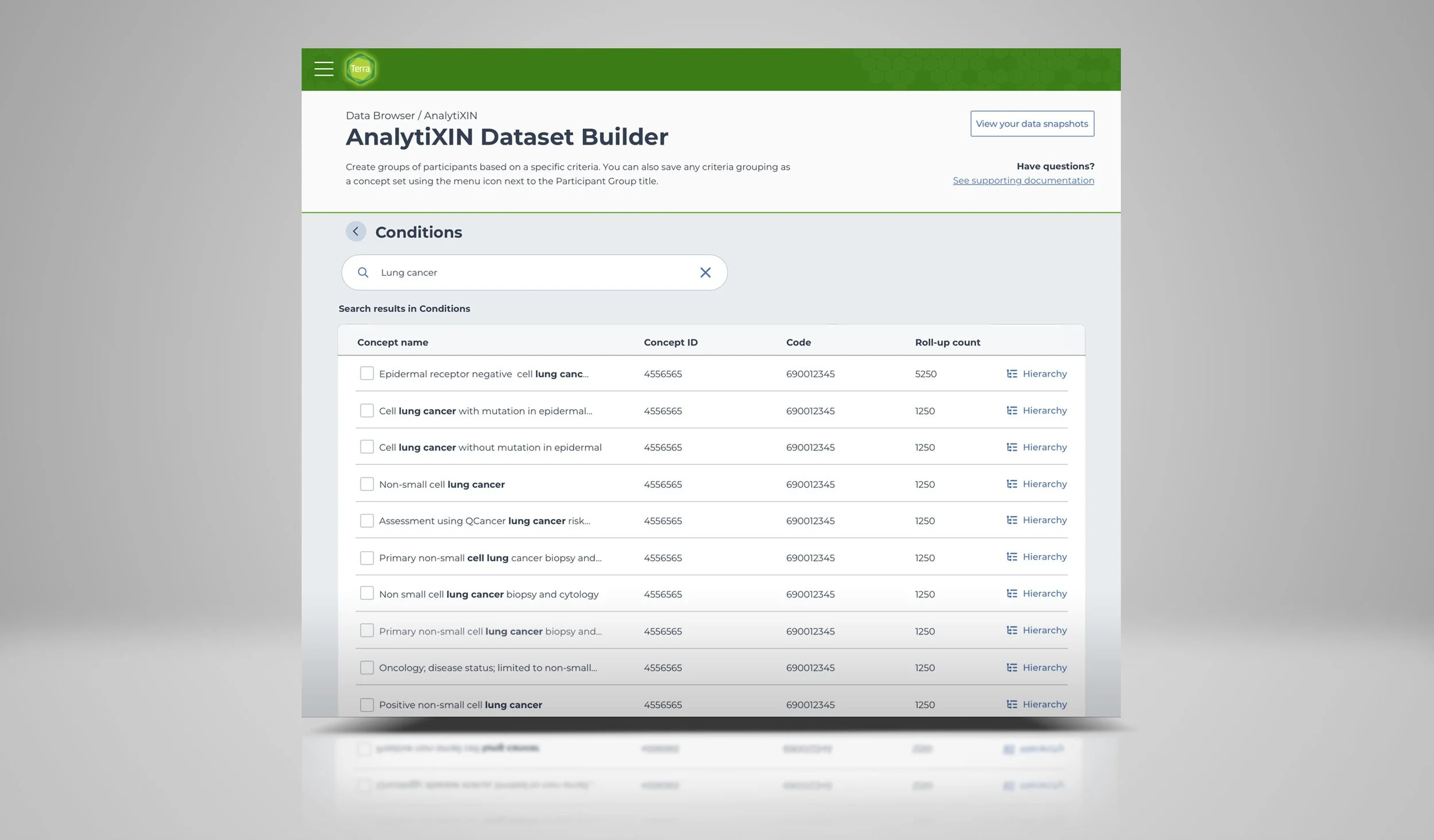 Searching in conditions data table