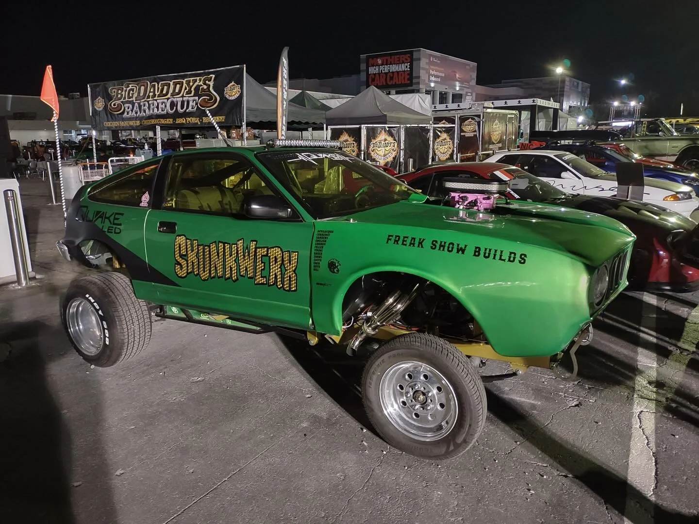 Some shots from out in @vegas at the @semashow SKUNKWERK has been drawing a crowd everyday. #sema #semashow #studentbuilt #acesefi#CamHoStang #skunkwerx #semashow2024 #ratrod #freak_show_build #trending #builtnotbought #semaofficial #insanebuilds #ca