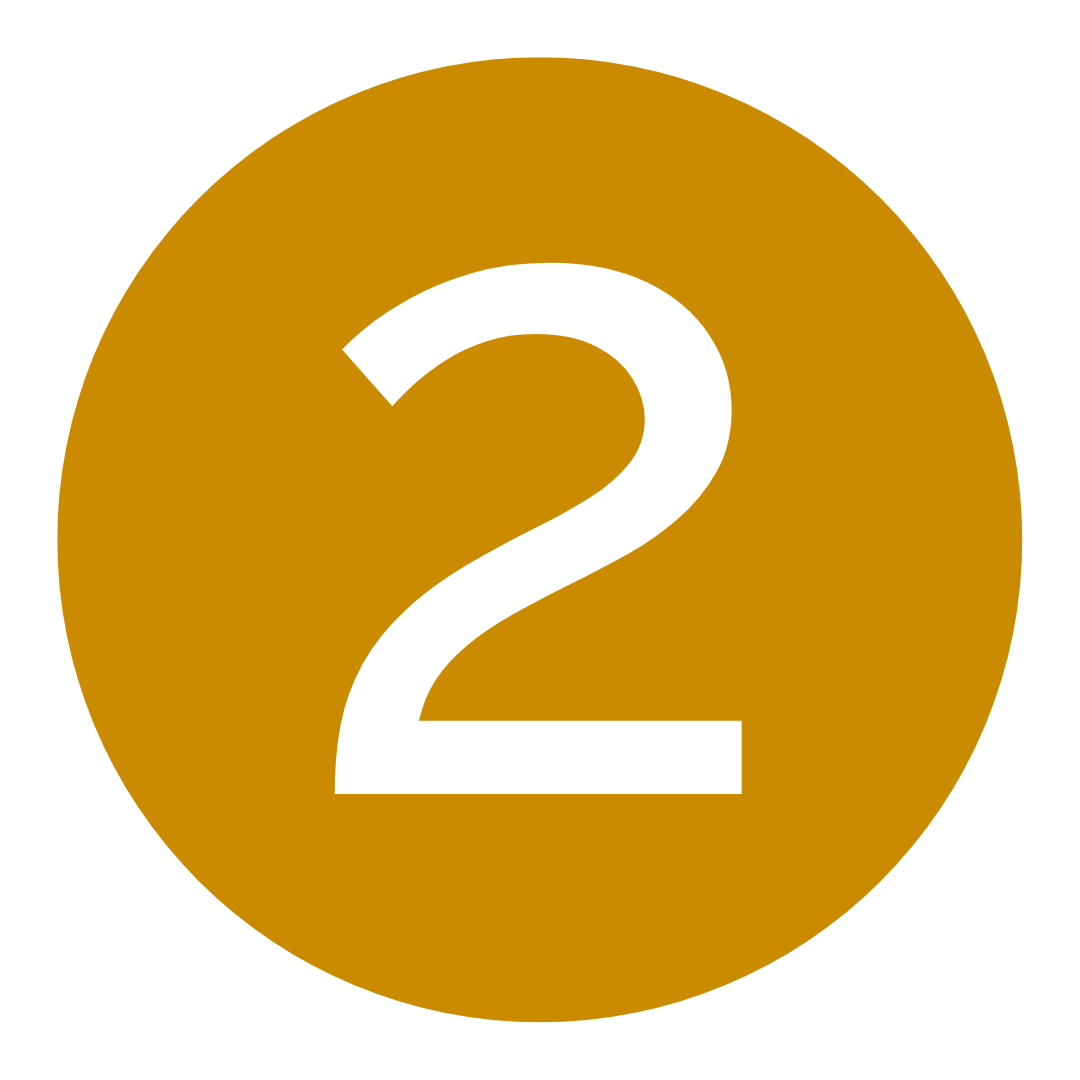 Goudkleurige cirkel met het witte nummer 2 in het midden.