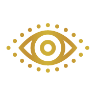 Goudkleurig oog met decoratieve details.