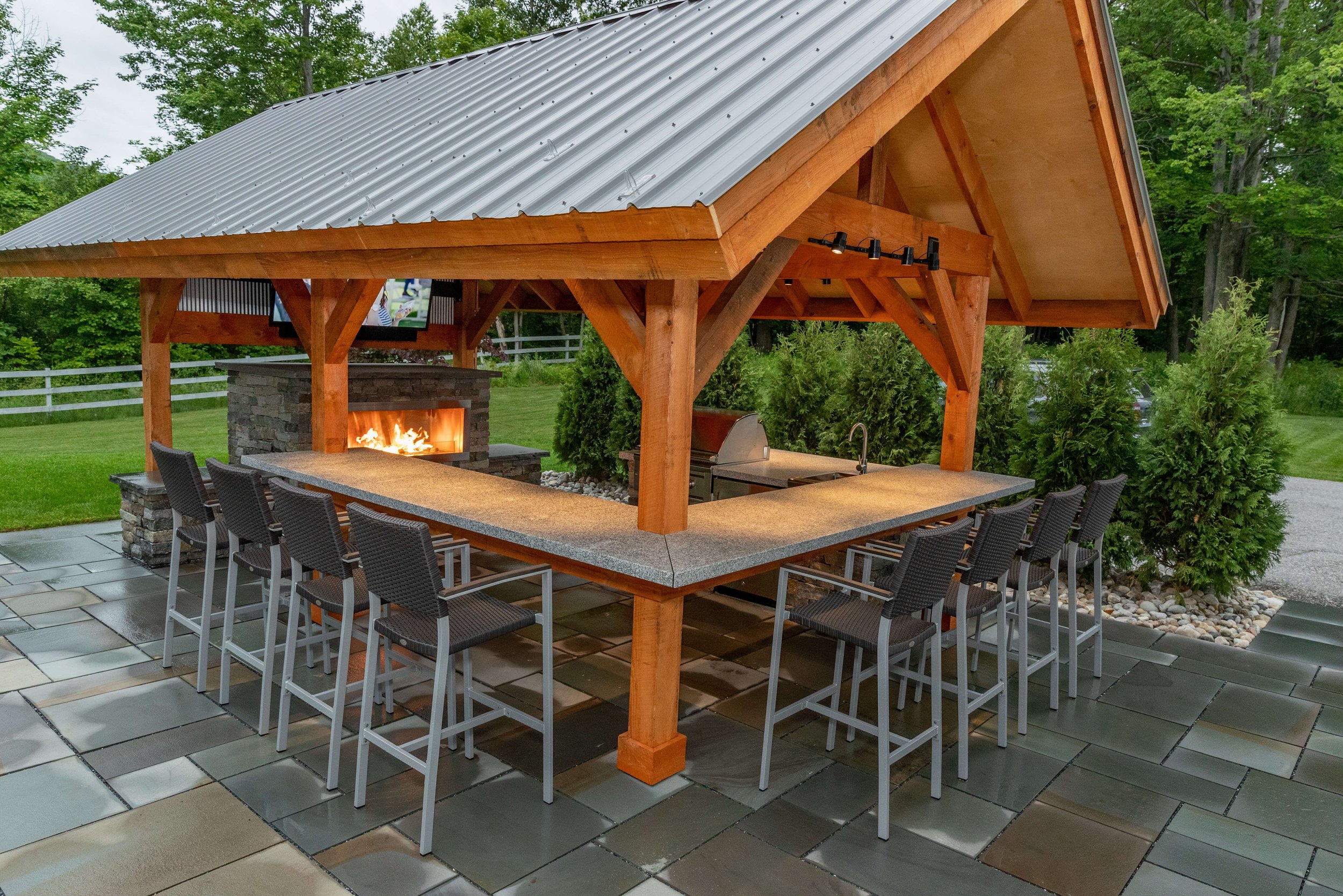 outdoor entertainment area made by vermont landscape designer