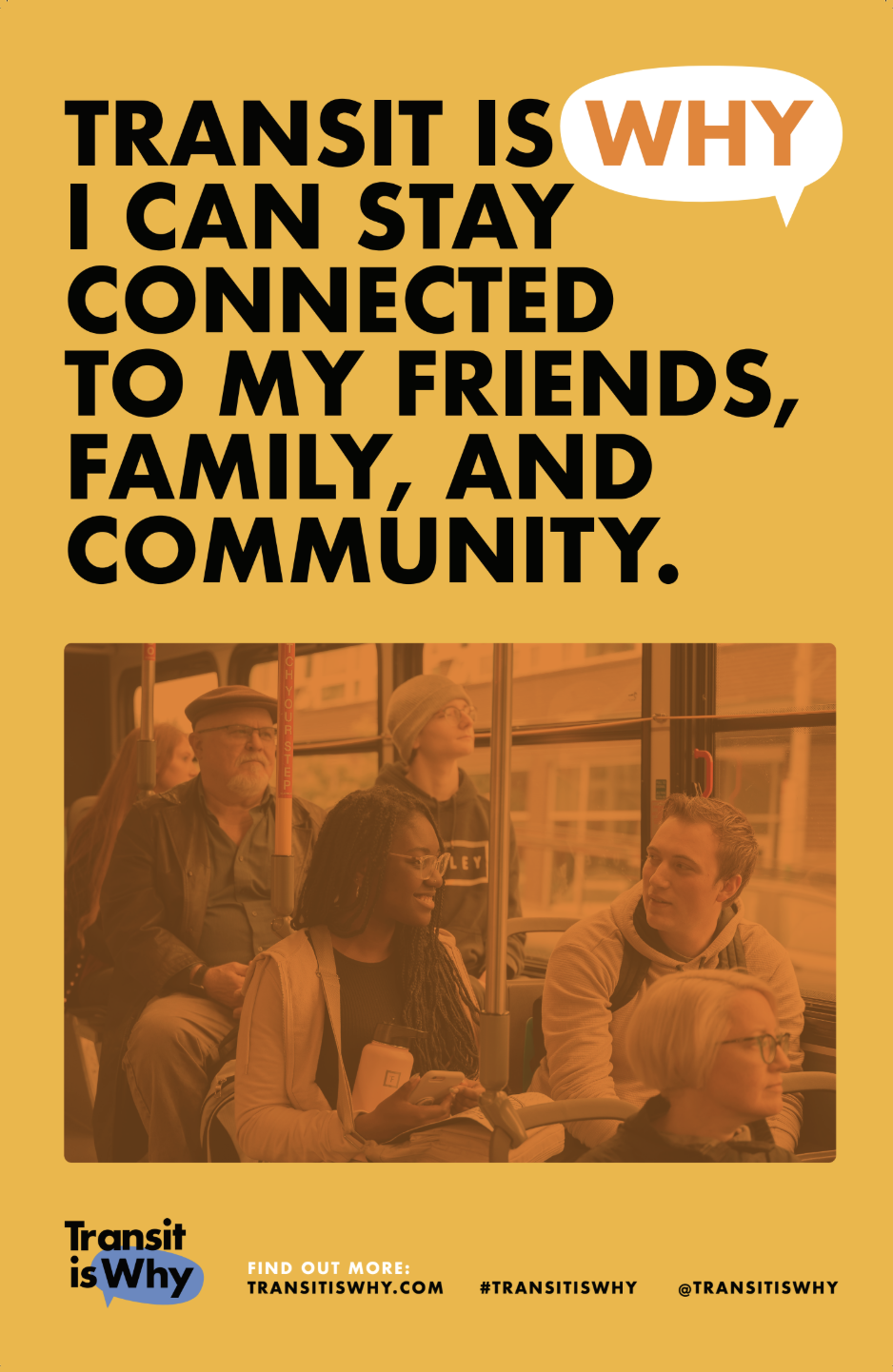 Marketing poster showing friends on the bus