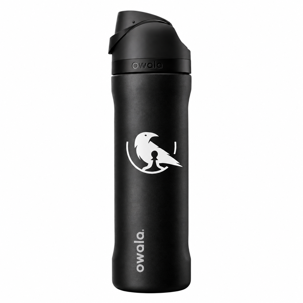 Matte Black Owala Bottle with White Bird Logo.png