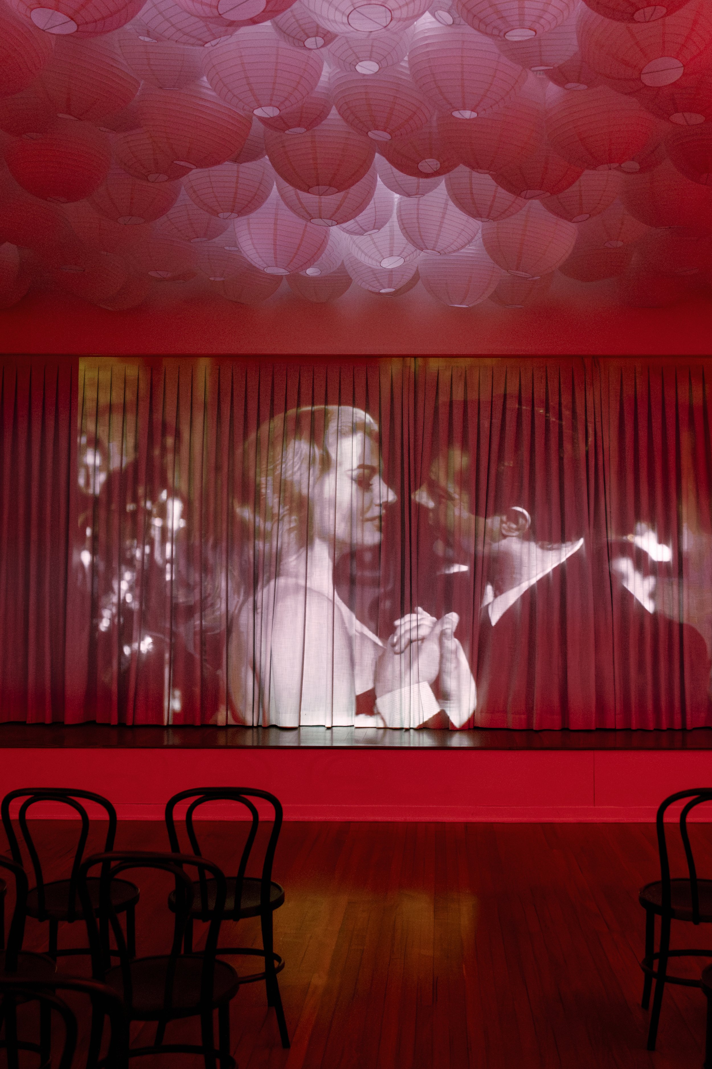 Wedding projection on a curtain