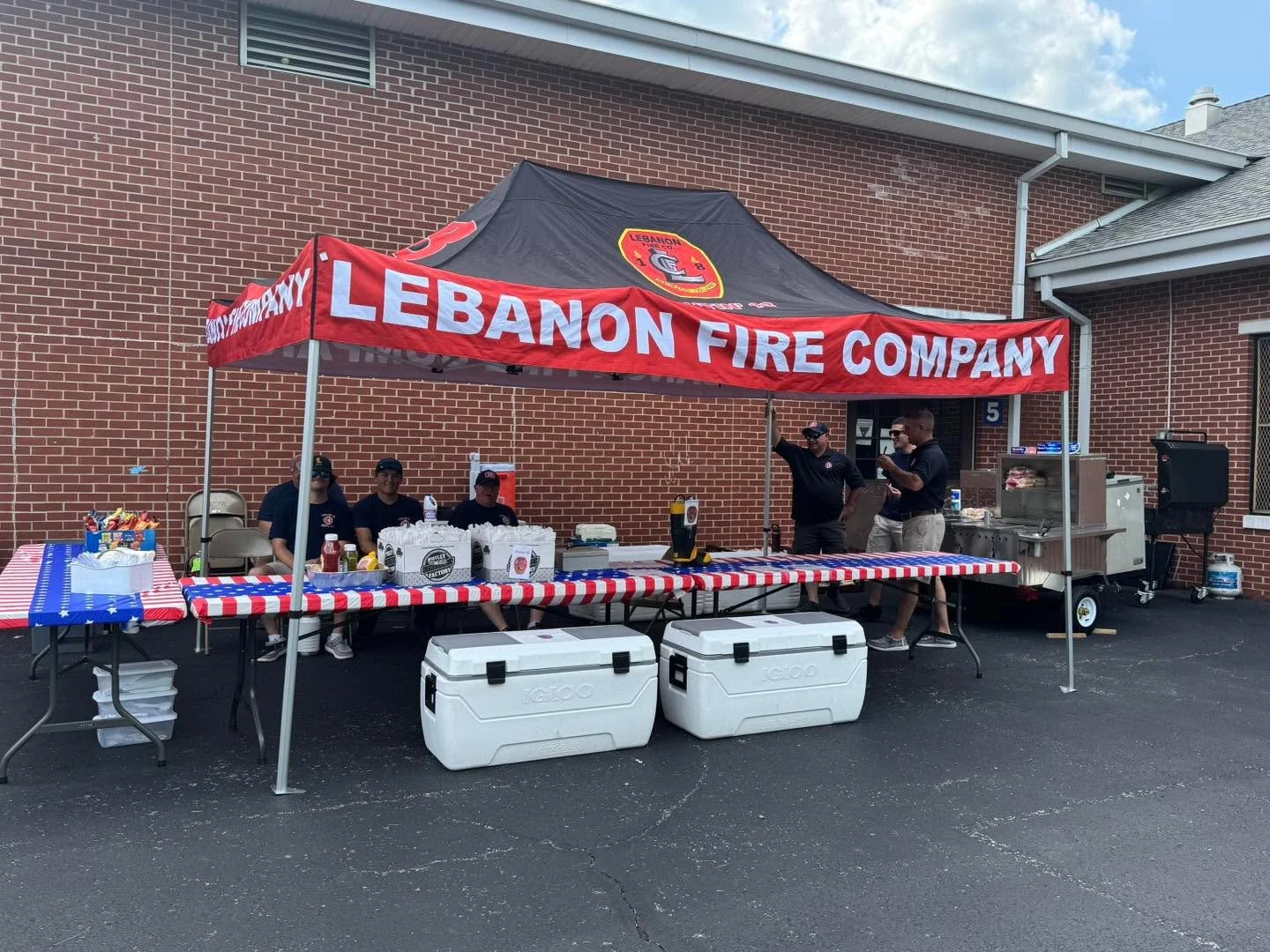 We&rsquo;re all set up at Music in the Park! 🎶 Stop by for a delicious hamburger or hotdog 🍔🌭 and help support your local fire company! 🚒❤️