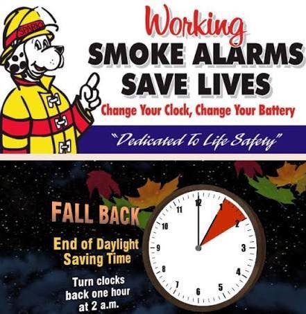 🕰️ Time to Fall Back! 🔥🚒
Don&rsquo;t forget to turn your clocks back one hour this Sunday as Daylight Saving Time ends!

✅ While you&rsquo;re at it, take a few extra minutes to keep your home and family safe:

🔋 Check &amp; replace the batteries 
