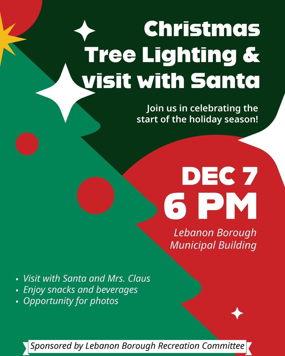 🎅 Santa is Coming to Lebanon Borough! 🎄

The Lebanon Borough Fire Company is proud to escort Santa around town starting at 5:00 PM!
Listen for the sirens and wave as he makes his way through the neighborhoods!

Then join us at Borough Hall at 6:00 