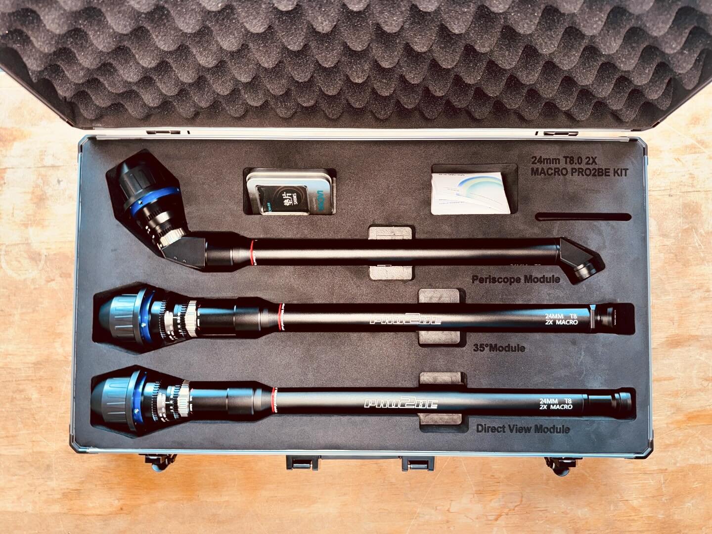 Laowa Pro2be 3 Lens Set is in! Major upgrade to the original direct 24MM 2X probe with two new lenses&mdash;a 90 degree periscope, and a 35 degree tilt module. T14 has been improved to T8. The lenses have better waterproofing and overall design.