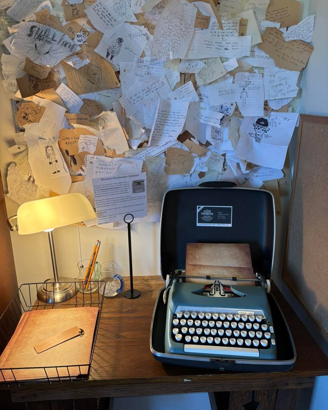 Community typewriter back in The House! Thanks to all those who contributed to the fund to purchase this gorgeous refurbished 1963 Smith Carona from The Classic Typewriter Company in Chapel Hill NC. We value the slow work and paper and ink experience