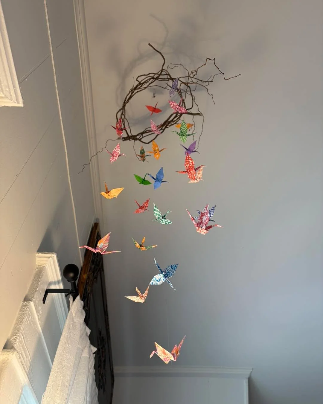 Have you seen the crane mobiles made by  Lisal?! 

&ldquo;In Japan, the crane (tsuru) is a revered national treasure symbolizing longevity, good fortune, peace, and fidelity. Often called the "bird of happiness," it is believed to live for 