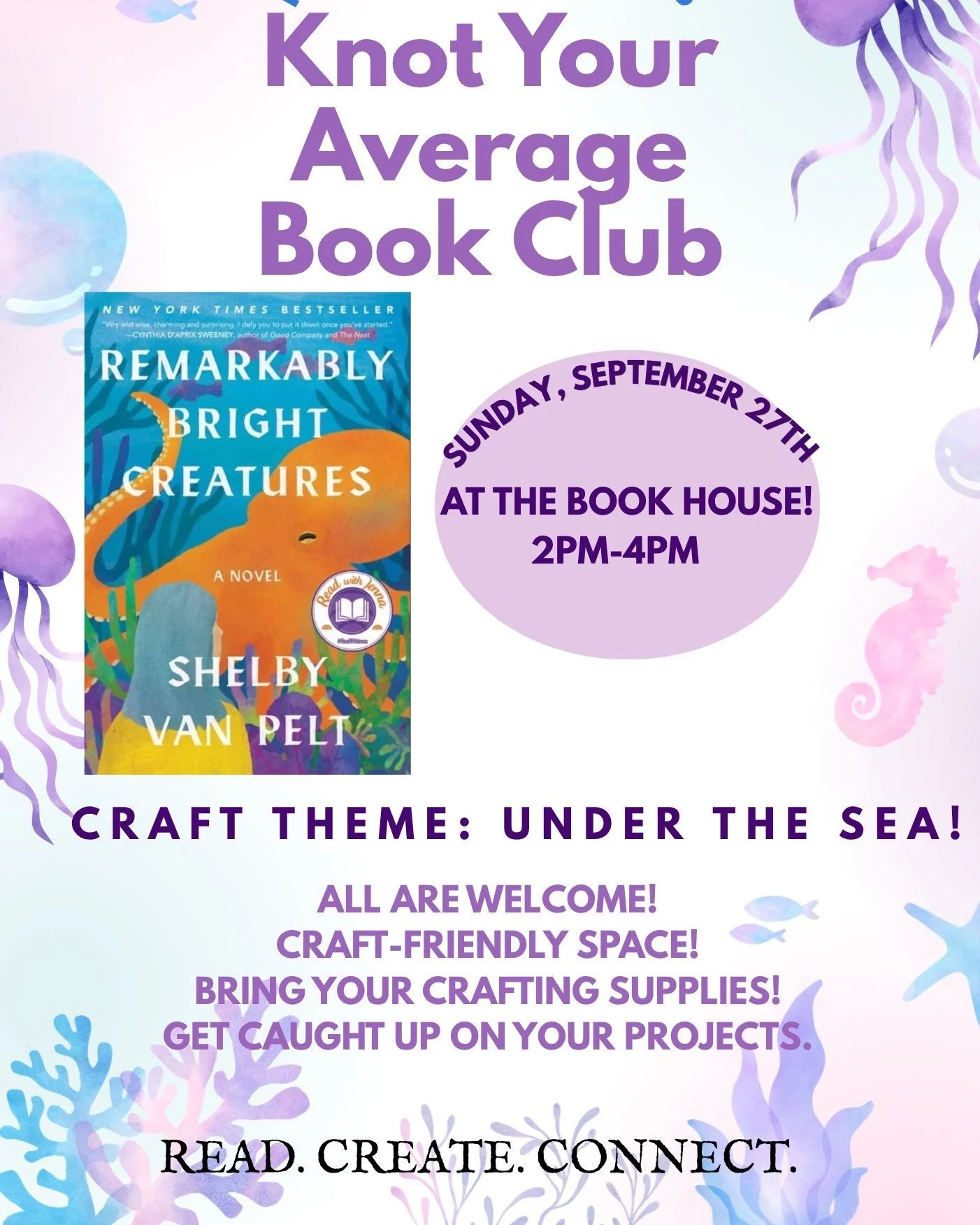 Hello my friends! We are excited to announce the first meeting time of our new book club, Knot Your Average Book Club. 
This club is open to anyone who would like to discuss this book. 
If you would like, feel free to bring a fiber art craft to work 